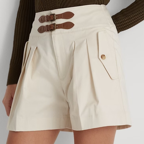 Lauren Ralph Lauren Pants - LRL Ralph Lauren Womens 14 Pleated Shorts Cream Coastal Beachy Preppy Resortwear